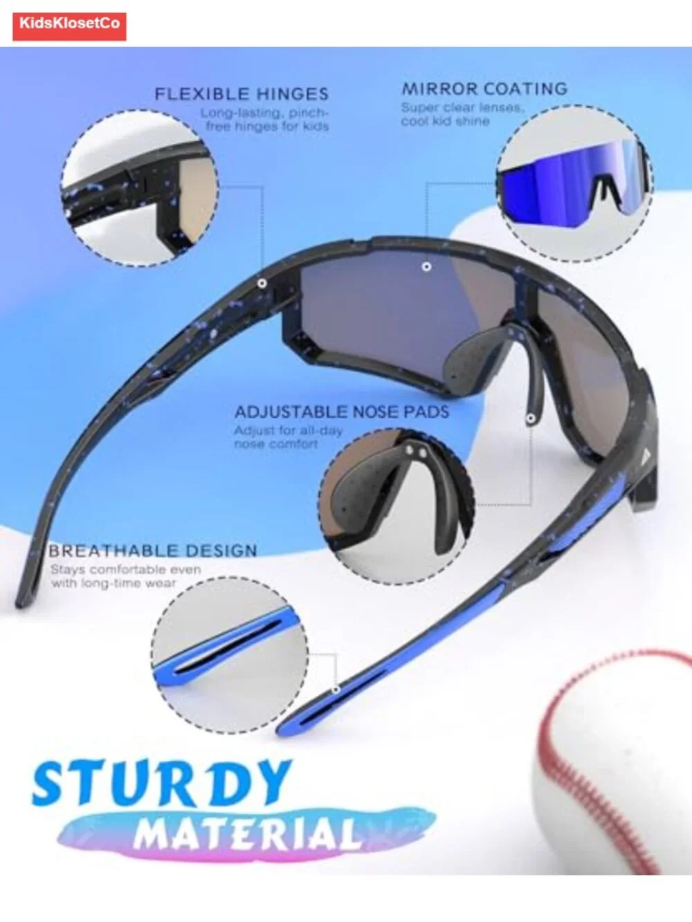 3pk Youth Baseball Sunglasses UV400 Protection Sports Shades for Boys Girls